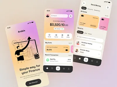 Finance Banking Wallet App UI app app design arobix azbin balance banking chart crypto defi finance invest money onboarding online banking saving ui user interface ux wallet web