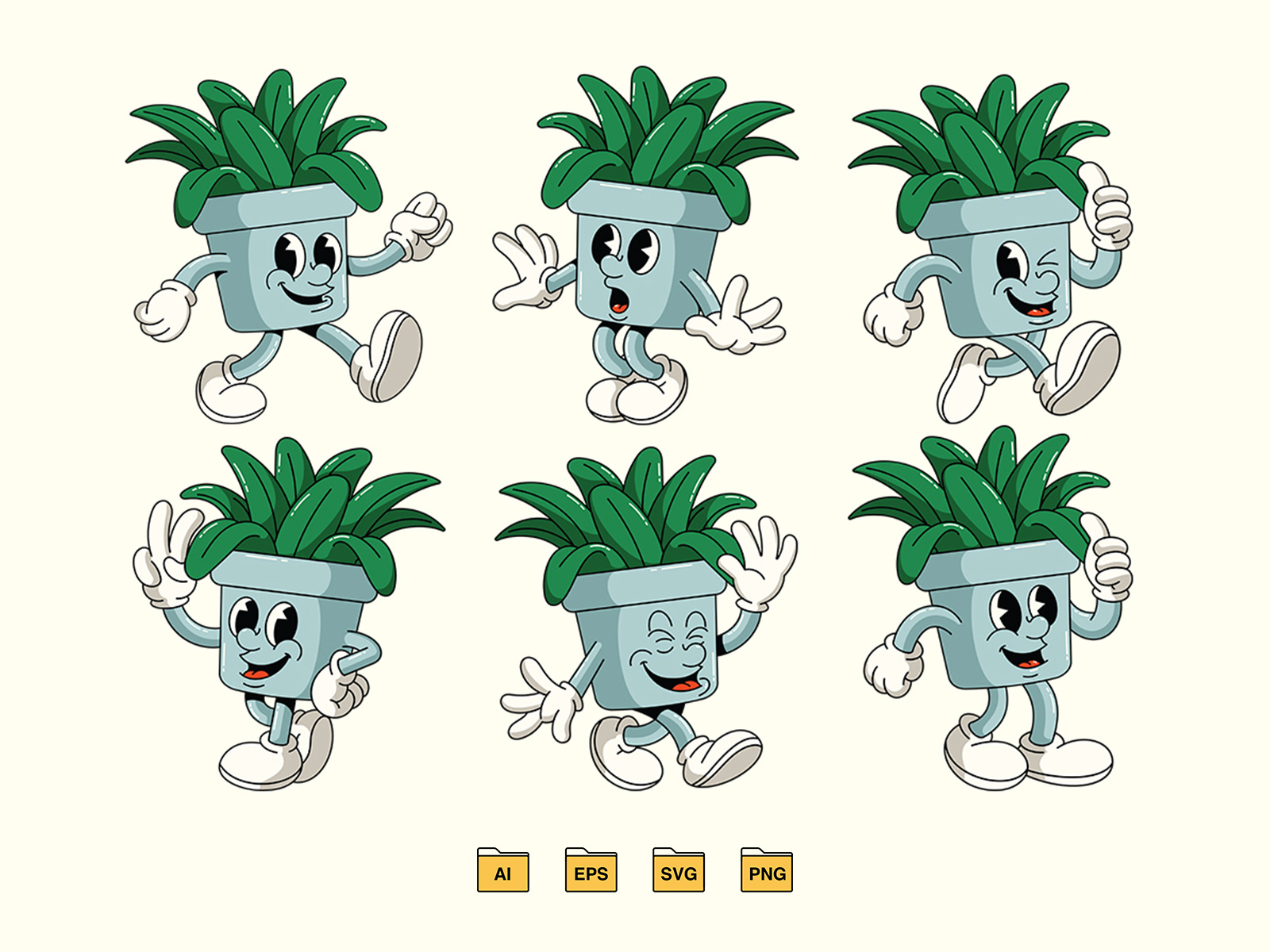 Retro Pot Plant Character 80s 90s branding cartoon character character design design features graphic design graptail illustration logo mascot retro vector