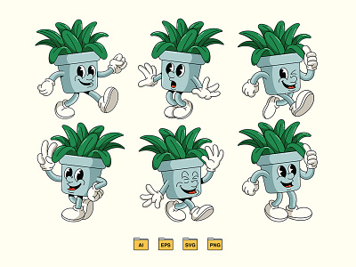 Retro Pot Plant Character 80s 90s branding cartoon character character design design graphic design illustration mascot retro