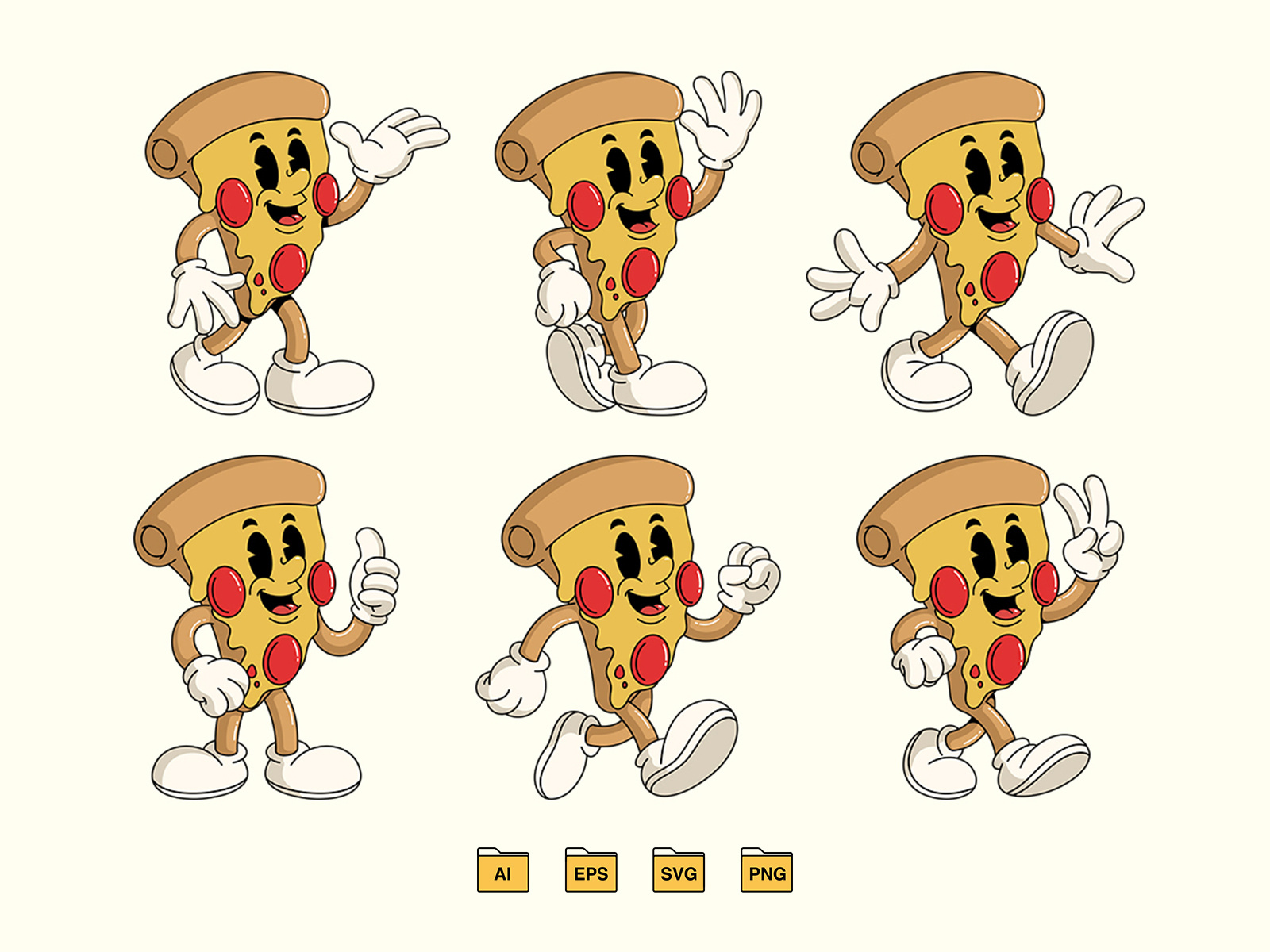 Retro Pizza Character 80s 90s branding cartoon character character design design features graphic design graptail illustration logo mascot retro vector