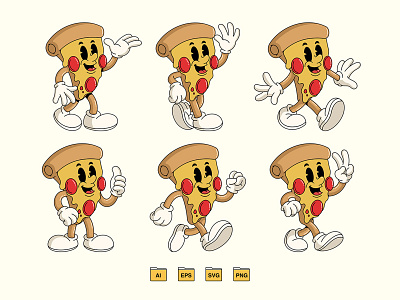 Retro Pizza Character 80s 90s branding cartoon character character design design graphic design illustration mascot retro