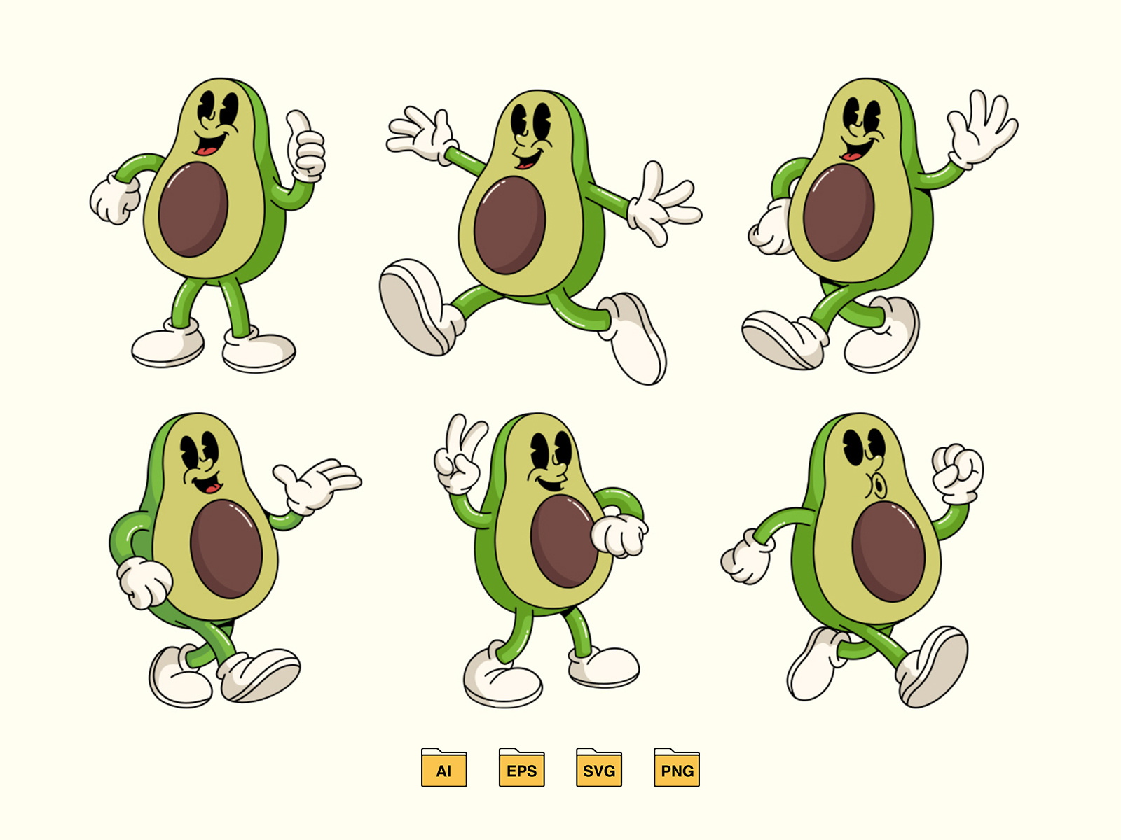 Retro Avocado Character 80s 90s branding cartoon character character design design graphic design graptail illustration logo mascot retro vector