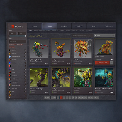 Exploration of an e-commerce for the sale of video game skins. design interface ui ux web design