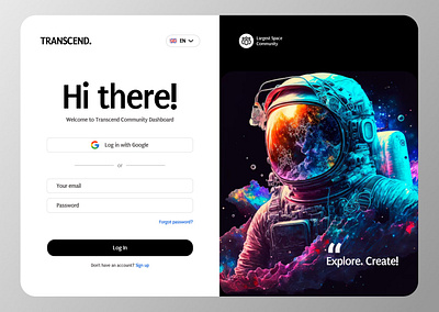 Transcend - Space VR Explorers; Sign up page. branding graphic design ui