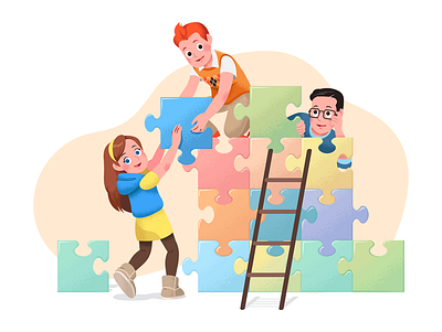 Teamwork children concept illustration cute education illustration teamwork