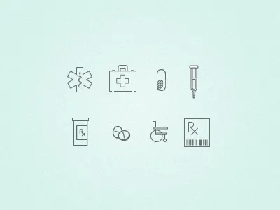 Icons bottle crutch icons label med medical pil rx snake wheelchair
