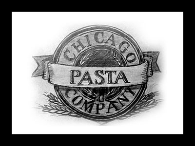 Chicago Pasta logo. chicago pasta pencil woodcut