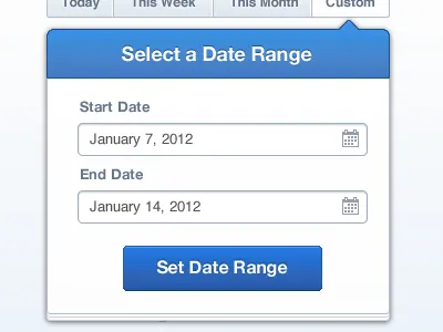 Date Range Popover Window blue blue gradient date date picker date range fireworks ipad modal picker popover range select range ui ux vector web app window