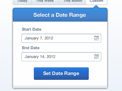 Date Range Popover Window blue blue gradient date date picker date range fireworks ipad modal picker popover range select range ui ux vector web app window