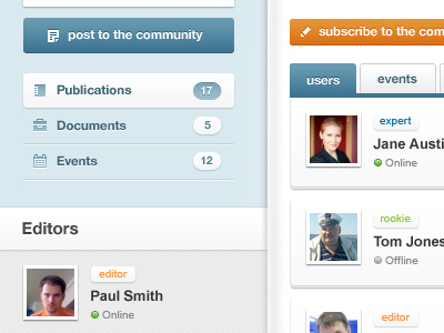 Community profile community icons interface profile social web website