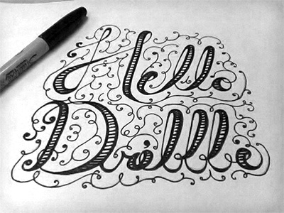 Hi Dribble adam trageser dribbble first hand hello ink lettering script swash typography