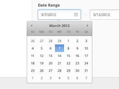 Date Range blue clean date dropdown gray light nuance range select shadow subtle