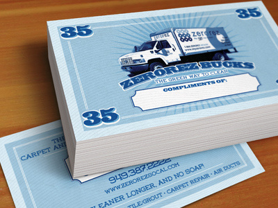 Zerorez Bucks blue bucks business cards card money retro truck zerorez