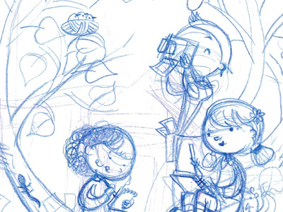 Sketch - "Spring" childrens magazine cover illustration sketch