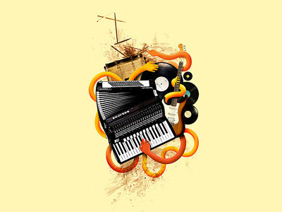 Music Mix acordeon disco drum guitar hands music poster