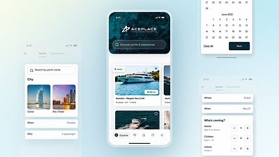 Yacht Renting App Onboarding Flow animation app calendar cards carousel excited agency figma graphic design ios app motion graphics onboarding product cards product design ui ux animation yacht