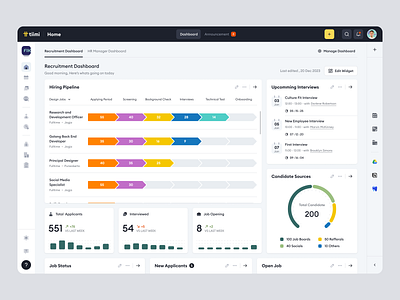 Tiimi - Recruitment Dashboard in a SaaS HR Management System candidate company dashboard employee hiring hr hrd hrm hrms hrs job overview product design recruitment saas saas design ui ux web app web design