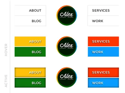 New navigation concept for alexlb.com re-design active fireworks hover nav navigation web design