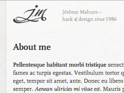 Header header initials jerome mahuet logo noise script