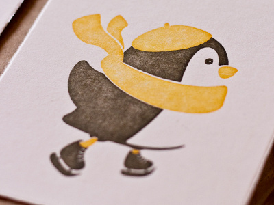 Minu, the pinguin illustration letterpress moetmoet pinguin winter