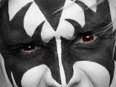 Selfportrait anonymous devil eyes face hard rock kiss masked photo pic red rock self