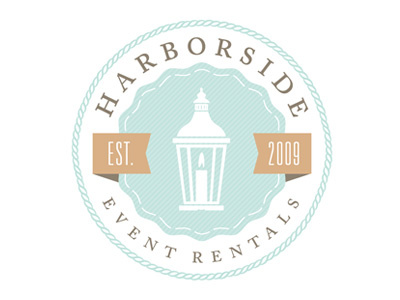 Harborside banner circle event harborside lantern logo rentals ribbon seal