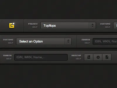 Select an Option bar css dark dropdown gui header html icons navigation tabs ui user interface
