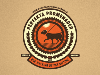 Perfekta Promenader Logo crest dog dog walking dog walks emblem futura governor growcase identity kraftwerk logo logo design logo designer patch perfekta promenader shield sullivan