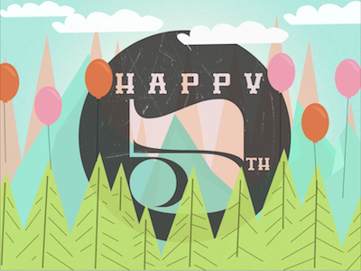 Happy 5th! 5 baloons birthday forest illustration mountains
