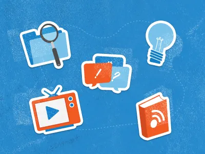 Illustrations book folder icons illustration light bulb speech bubble texture tv web