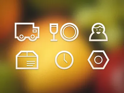Icons bolt box cup delivery dinner food icons person plate schedule settings time truck user