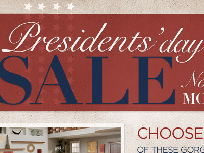 Presidents' Day Sale header blue email header paper red sale sans serif script serif stars texture typography white