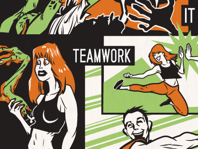 Zombie Comic Poster 2 color austin comic design fitness girl halloween poster teamwork zombies