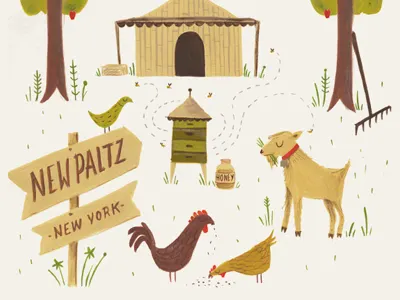 Save the Date apple bees chicken farm goat gouache invitation save the date sign tree