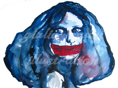 Imbavagliata / Gagged acrylic art blue expressive fluid watercolour gag giulia mauri illustration julia mauri portrait red visual art watercolour