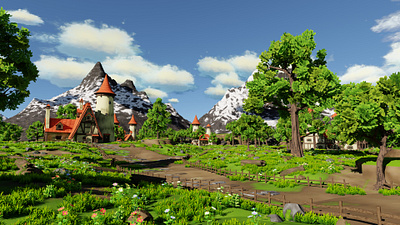 Fantasy Medieval Small Town Scene 3D model 3d 3dmodel art blacksmith blender3d conceptart environment exterior fantasy flower forest game grass house landscape medieval plants town tree workshop