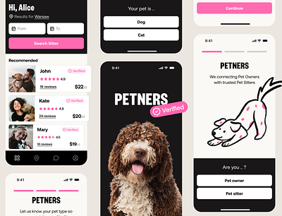 Pet Sitter Searching App app dog list mobile onboarding pet petsitter search splash