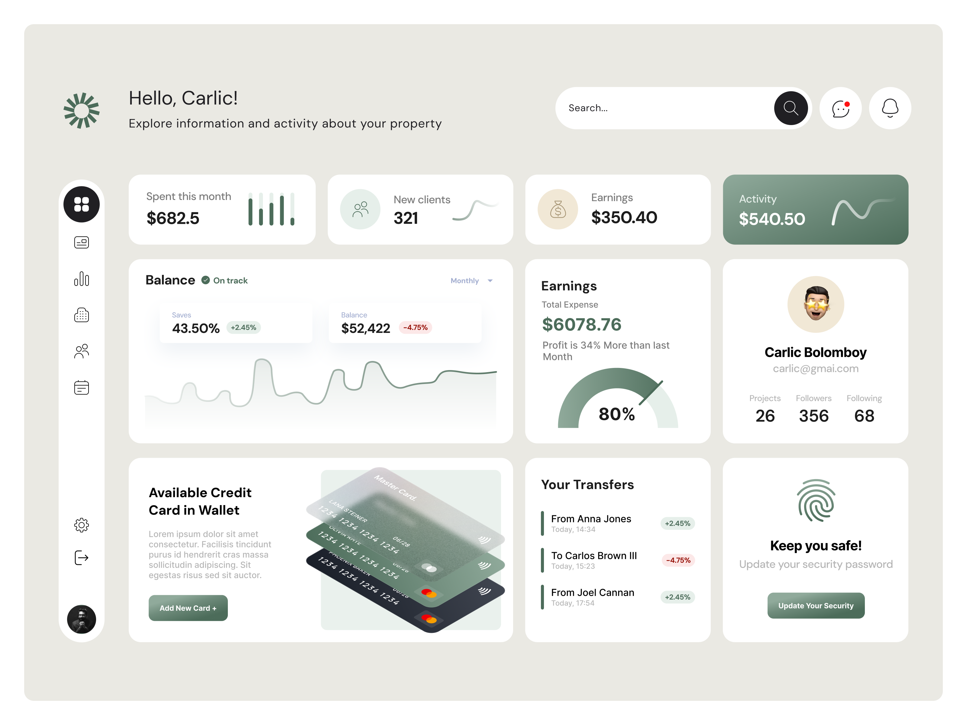 Example of Dashboard UI