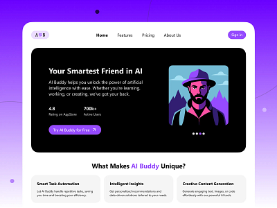 AI bot Landing - UI Design ai ai app ai bot ai landing ai site ai ui ai web bot clean ui dark dark mode design hero section home page landing design minimal ui minimalism ui ui ux ux