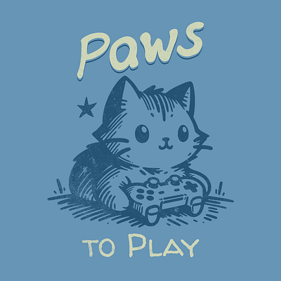 Paws to Play animal cartoon cat cute funny gamer kitten kittl kittldesign pop culture print on demand pun retro t shirt t shirt design vintage