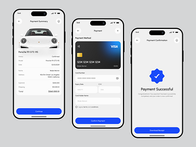 Checkout page - Luxury Car Mobile App android app design automobile automotive booking app business car car mobile app car selling app car service checkout page ios app luxury luxury car luxury car buy mobile app mobile mobile app payment ui