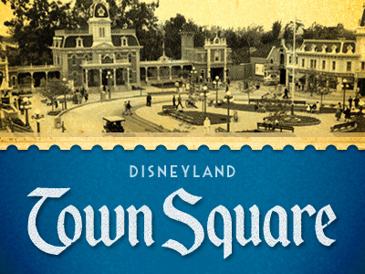 Disneyland Town Square blue distress kingdom mouse deco texture type typography vintage white yellow