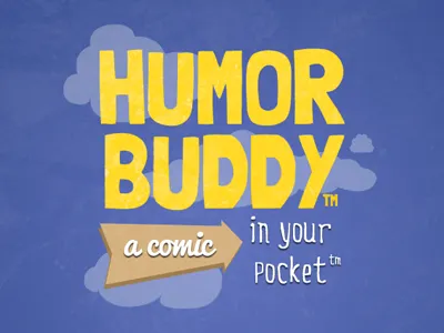 Humor Buddy clouds logo splash typography yellow