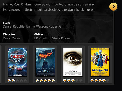 Movie Reviews black hover info interface movies next play popcorn posters ratings review ui yellow