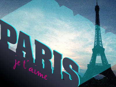 Paris, je t'aime cyan france layout magenta paris postcard rebound typography