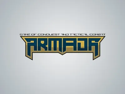 Armada Game of Conquest and Tactical Combat boardgame card game logo sci fi tcg typography vector