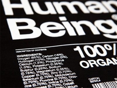 Human Being fragile keep dry labels organic origin68 packaging tshirt typography