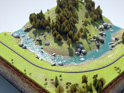 Level Design 2 3d 4d cinema design farmland foliage graphics landscape level map miniatur rendering river road terrain textures track train trees water