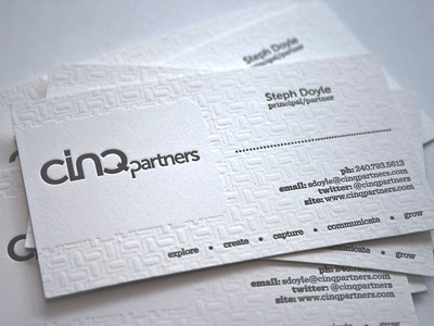 Letterpress Cinq Cards business cards embossed letterpress white