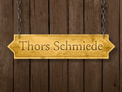 logo for a shop for medieval equipment. brown medieval sign